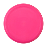 Frisbee rond en plastique recyclé avec finition mouchetée couleur fuchsia deuxième vue frontale