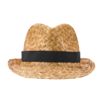 Chapeau en paille naturelle respirant avec ruban personnalisable couleur noir deuxième vue frontale