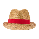 Chapeau en paille naturelle respirant avec ruban personnalisable couleur rouge deuxième vue frontale