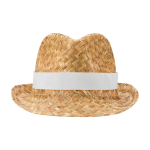 Chapeau en paille naturelle respirant avec ruban personnalisable couleur blanc deuxième vue frontale