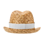 Chapeau en paille naturelle respirant avec ruban personnalisable couleur blanc deuxième vue arrière