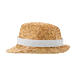 Chapeau en paille naturelle respirant avec ruban personnalisable couleur blanc vue latérale