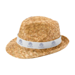 Chapeau en paille naturelle respirant avec ruban personnalisable couleur blanc vue impression transfert