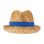 Chapeau en paille naturelle respirant avec ruban personnalisable couleur bleu roi deuxième vue frontale