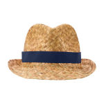 Chapeau en paille naturelle respirant avec ruban personnalisable couleur bleu marine deuxième vue frontale