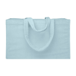 Sac tote de plage finition douce avec grand compartiment couleur bleu pastel troisième vue frontale