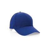 Casquette 6 panneaux en coton recyclé avec fermeture velcro 190 g/m² couleur bleu