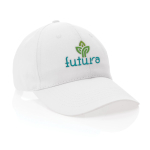 Casquette 6 panneaux en coton recyclé avec fermeture velcro 190 g/m² couleur blanc vue avec logo