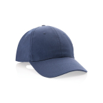 Casquette 6 panneaux en coton recyclé avec fermeture velcro 190 g/m² couleur bleu marine