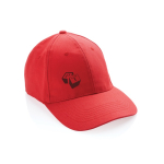 Casquette 6 panneaux en coton recyclé avec traceur AWARE™ 280 g/m² couleur rouge vue avec logo