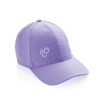 Casquette 6 panneaux en coton recyclé avec traceur AWARE™ 280 g/m² couleur lilas vue avec logo