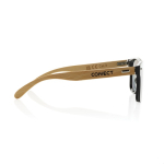 Lunettes de soleil éco avec branches en bambou et verres miroir UV400 couleur marron vue avec logo