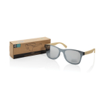 Lunettes de soleil éco avec branches en bambou et verres miroir UV400 couleur marron vue avec boîte