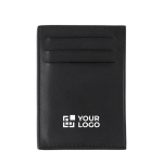 Porte-cartes en cuir avec 3 poches latérales et une principale couleur noir avec zone d'impression