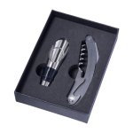 Set de vin dans étui carré avec accessoires en acier inoxydable couleur noir