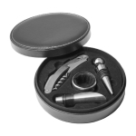 Set de vin dans étui rond avec 4 accessoires en acier inoxydable couleur noir