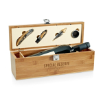 Set de vin présenté dans une élégante boîte en bambou et métal couleur naturel image avec logo