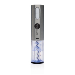 Ouvre-bouteille électrique en acier inoxydable rechargeable par USB couleur gris vue avec logo