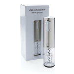 Ouvre-bouteille électrique en acier inoxydable rechargeable par USB couleur gris vue avec boîte
