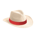 Chapeau en papier de couleur naturelle avec ruban de couleur personnalisable couleur rouge première vue