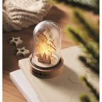 Décoration Noël en bois dans un boîtier transparent avec lumière LED couleur bois vue d'ambiance principale