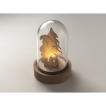 Décoration Noël en bois dans un boîtier transparent avec lumière LED couleur bois troisième vue photographique