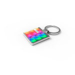 Porte-clés en métal chromé, finition brillante, forme rectangulaire