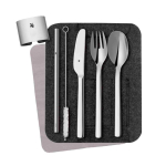Étui avec set de couverts en acier inoxydable et paille WMF couleur argenté