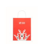 Petit sac cadeau de Noël en papier, fabriqué en UE couleur rouge vue avec zone d'impression