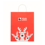 Grand sac cadeau de Noël en papier, fabriqué dans l’UE couleur rouge vue avec zone d'impression