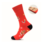 Paire de chaussettes de Noël avec étiquette à personnaliser couleur rouge vue avec zone d'impression