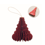 Suspension pliable en papier en forme de sapin de Noël personnalisable couleur rouge vue avec zone d'impression