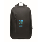 Sac à dos noir pour ordinateur portable en RPET imperméable 16 pouces couleur noir vue avec zone d'impression