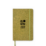 Carnet A5 à couverture rigide en matériaux recyclés, pages lignées couleur vert vue avec zone d'impression