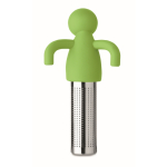 Infuseur à thé en inox en forme de petit bonhomme en silicone couleur vert lime quatrième vue