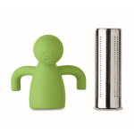 Infuseur à thé en inox en forme de petit bonhomme en silicone couleur vert lime sixième vue