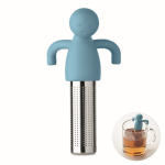 Infuseur à thé en inox en forme de petit bonhomme en silicone couleur bleu ciel