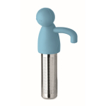Infuseur à thé en inox en forme de petit bonhomme en silicone couleur bleu ciel troisième vue