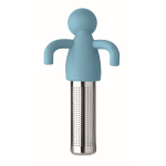 Infuseur à thé en inox en forme de petit bonhomme en silicone couleur bleu ciel quatrième vue