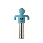 Infuseur à thé en inox en forme de petit bonhomme en silicone couleur bleu ciel vue avec zone d'impression