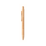 Stylo à bille entièrement en bambou, encre bleue couleur bois vue avec zone d'impression
