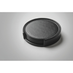 Set de 4 sous-verres avec support assorti en similicuir couleur noir troisième vue photographique