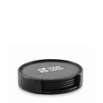 Set de 4 sous-verres avec support assorti en similicuir couleur noir vue avec zone d'impression