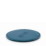 Sous-verre rond en similicuir à personnaliser couleur bleu marine vue avec zone d'impression