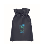 Petit sac cadeau à cordon unicolore en RPET 20 x 30 cm couleur bleu vue avec zone d'impression