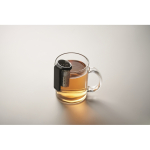 Infuseur à thé en acier inoxydable avec crochet en plastique couleur noir troisième vue photographique