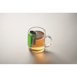 Infuseur à thé en acier inoxydable avec crochet en plastique couleur vert lime troisième vue photographique