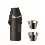 Flasque en acier inoxydable avec 2 petits verres de 230 ml et 20 ml couleur noir vue avec zone d'impression