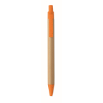 Stylo à bille en bambou et paille de blé, encre bleue couleur orange troisième vue