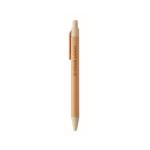 Stylo à bille en bambou et paille de blé, encre bleue couleur beige vue avec zone d'impression